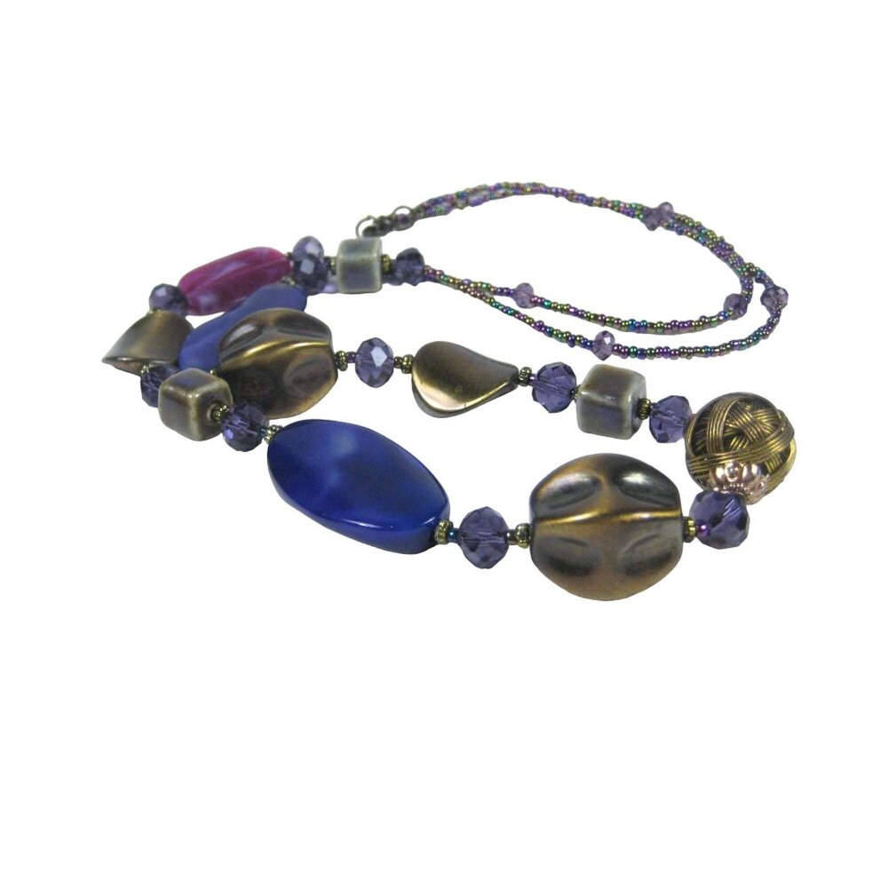 Colorful Plastic Beaded Necklace Large Beads 35 in Strand Unique Asymmetrical